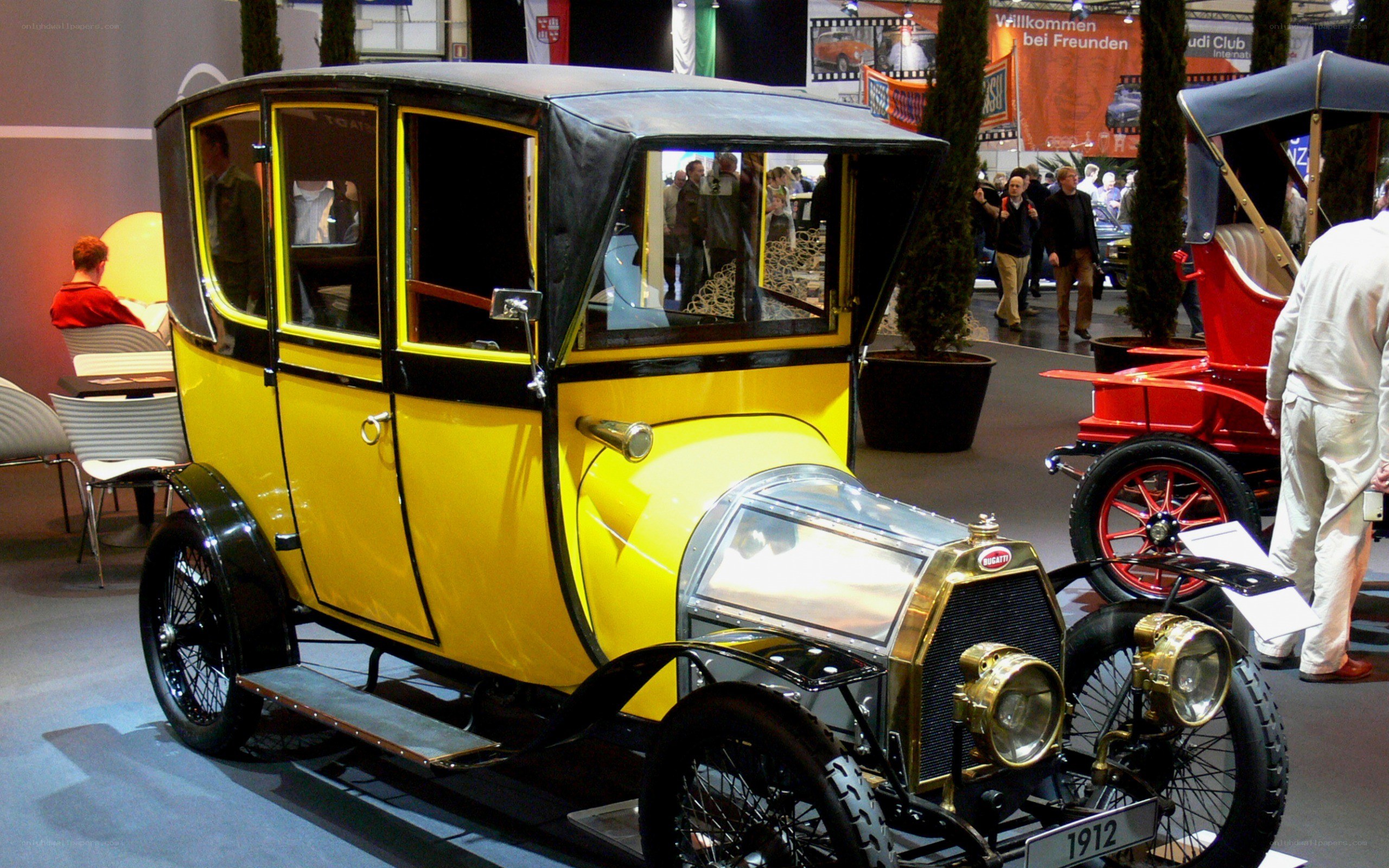 Yellow vintage Bugatti car