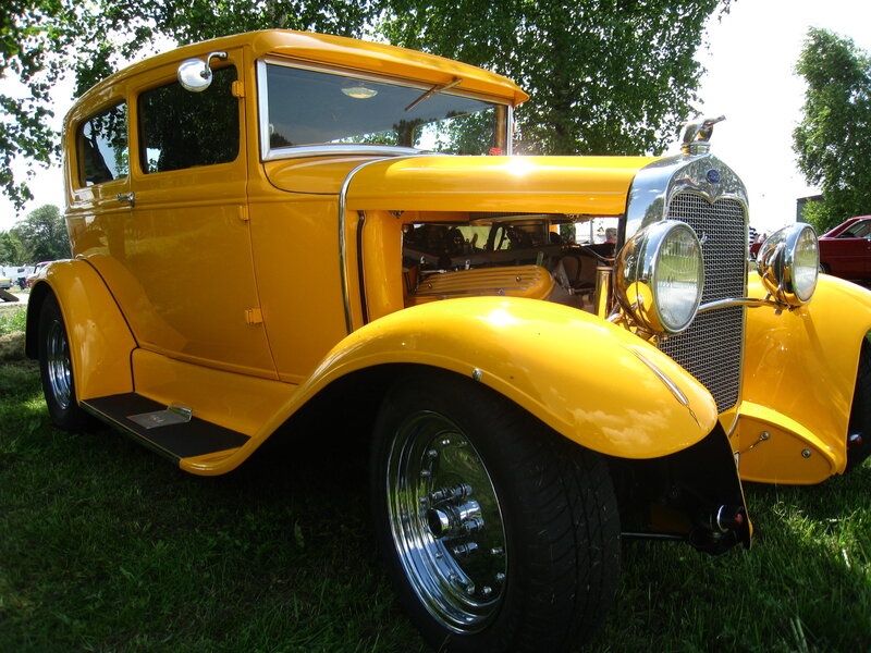 Yellow Vintage Car — Calm, Afternoon, Photograph, Grass