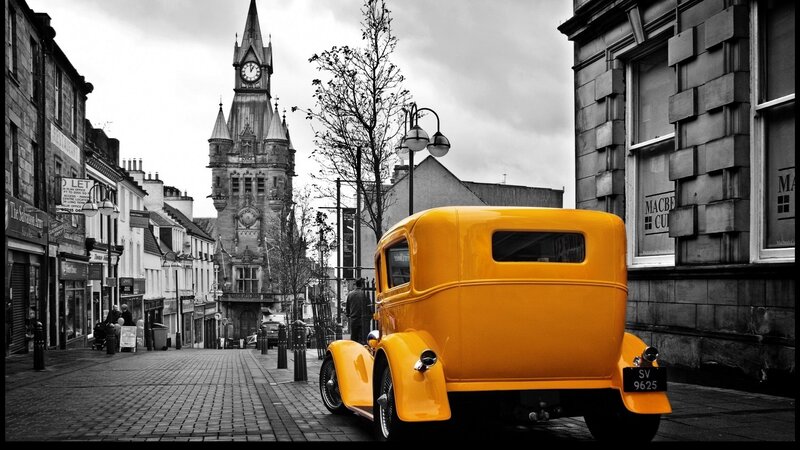 Yellow Vintage Car — Dramatic, Afternoon