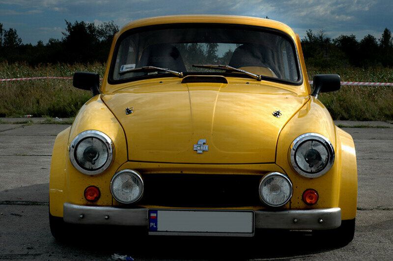 Yellow vintage car front view