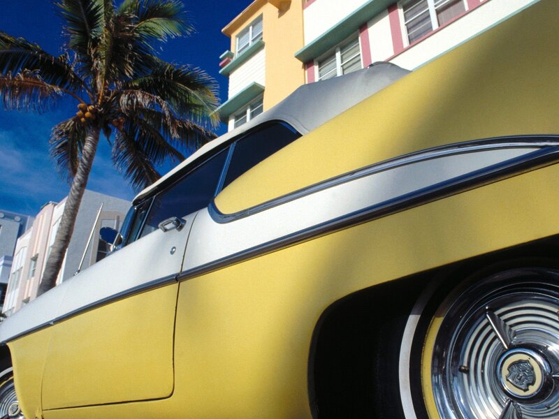Yellow vintage car in Miami