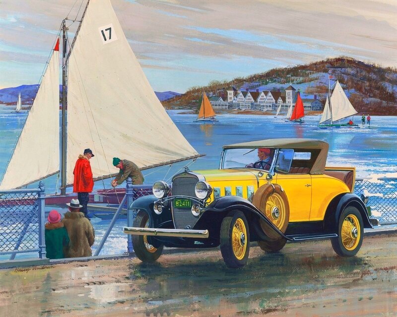 Yellow Vintage Car — Serene, Afternoon, Painting
