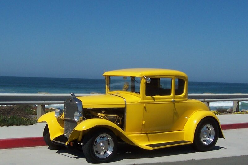 Yellow Vintage Car — Serene, Afternoon, Photograph, Ocean