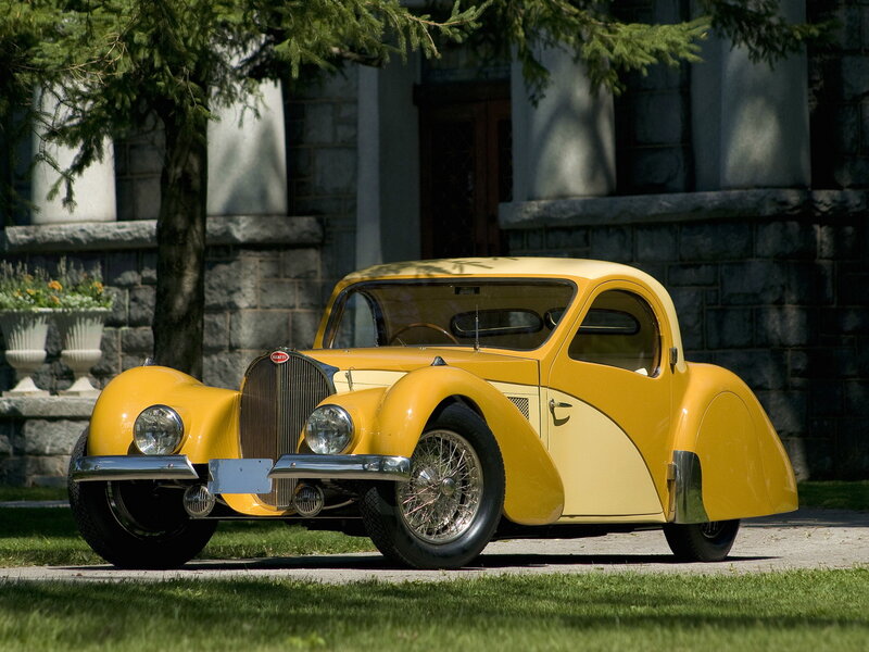 Yellow Vintage Car — Serene, Afternoon, Photograph, Stone Building