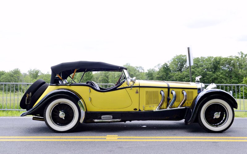 Yellow Vintage Convertible — Calm, Afternoon, Photograph, Road