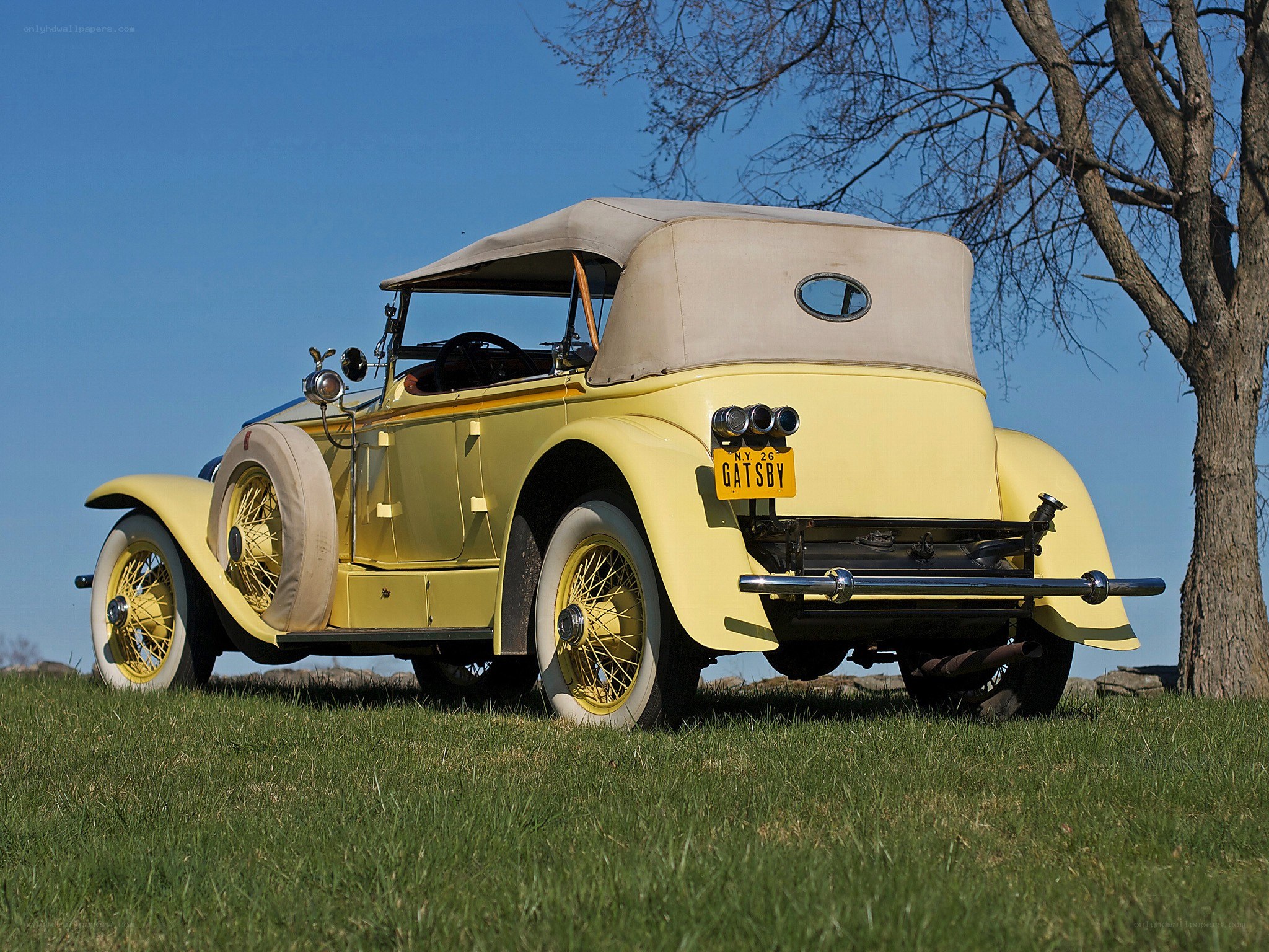 Yellow vintage convertible car