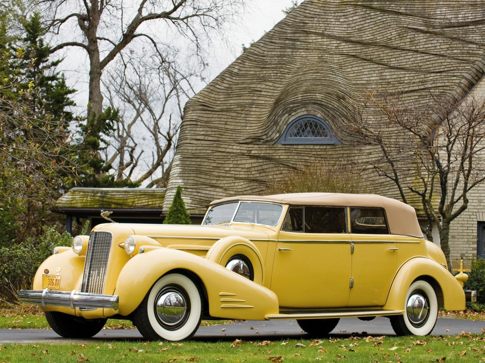 Yellow vintage convertible car