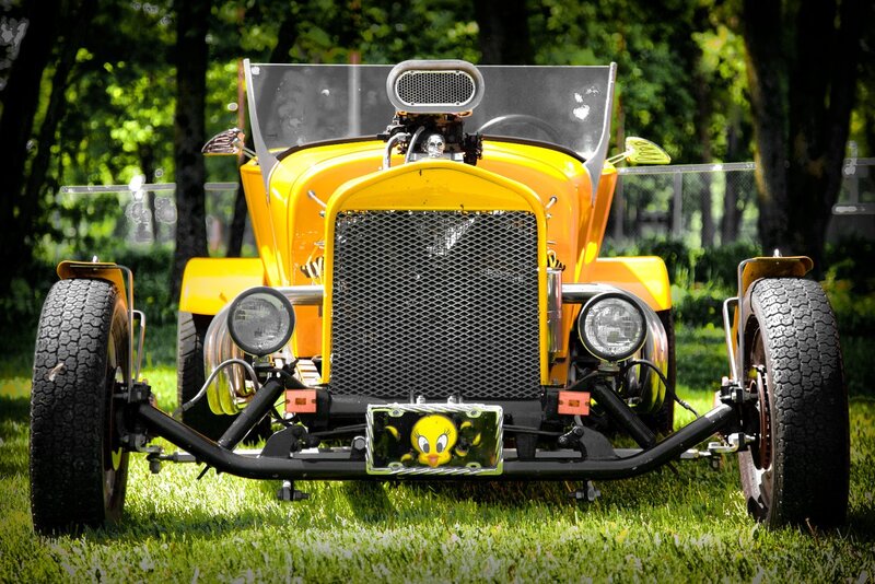 Yellow vintage hot rod car