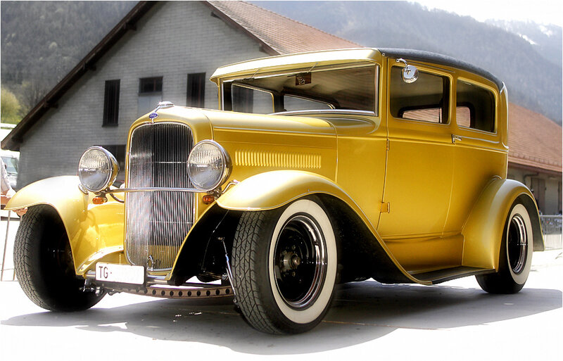 yellow vintage hot rod car
