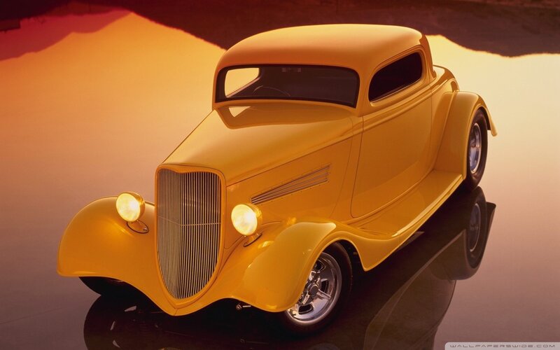 yellow vintage hot rod car