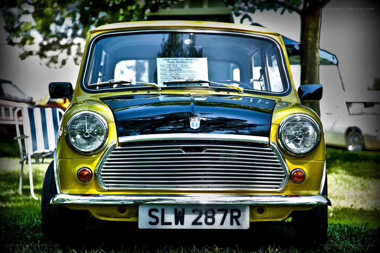 Yellow vintage Mini car