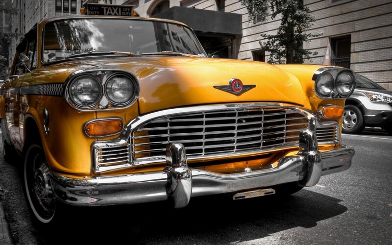 Yellow Vintage Taxi — Dramatic, Afternoon
