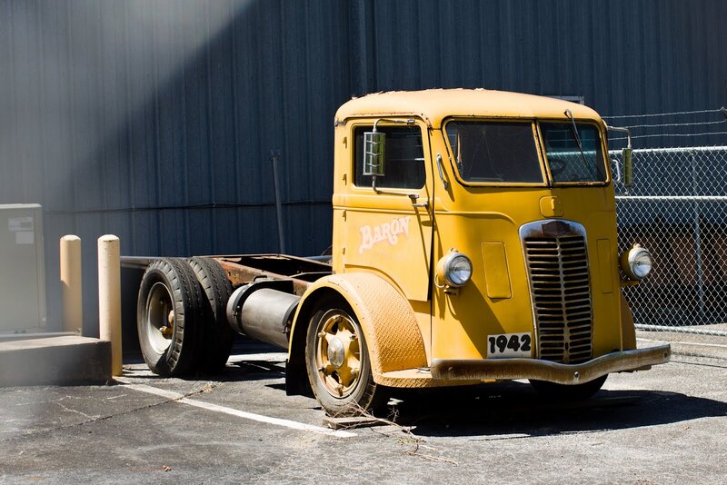 Yellow Vintage Truck — Dramatic, Afternoon