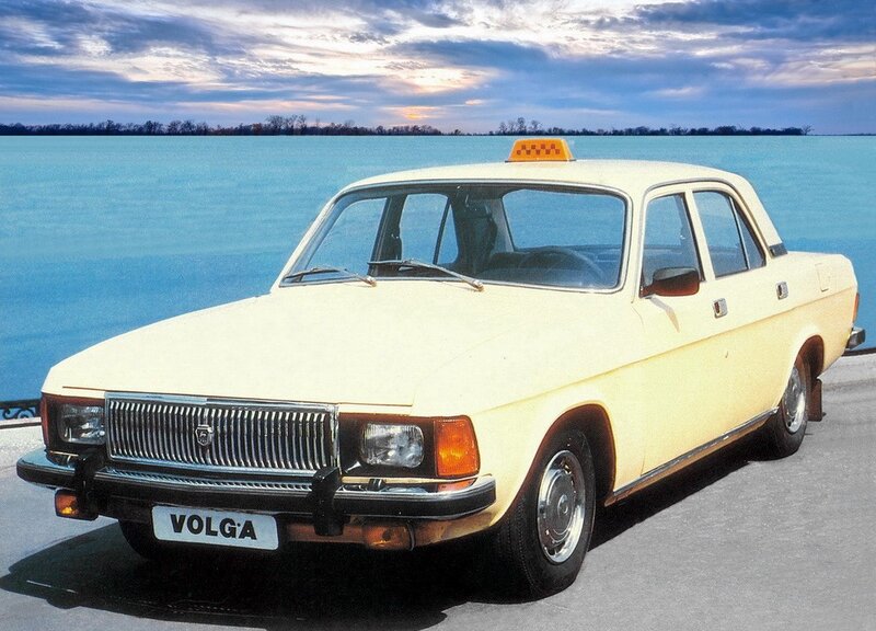 Yellow Volga taxi by water