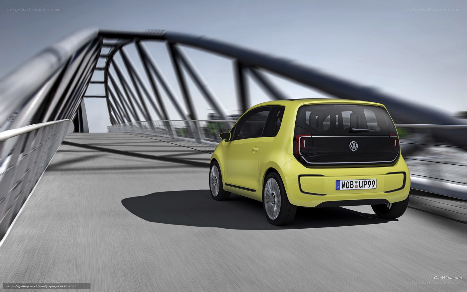 Yellow Volkswagen up! on bridge