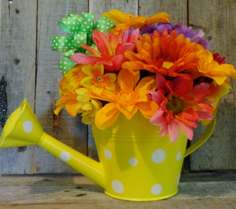 Yellow Watering Can with Flowers