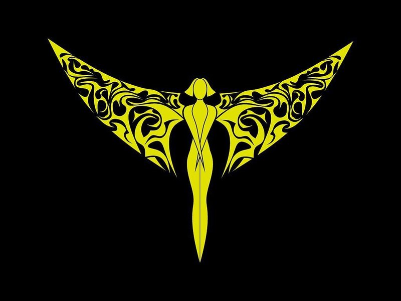 yellow winged figure design