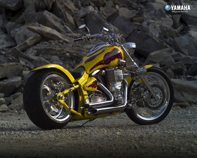 Yellow Yamaha chopper motorcycle
