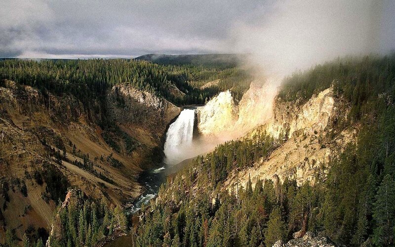 Yellowstone Falls in mist