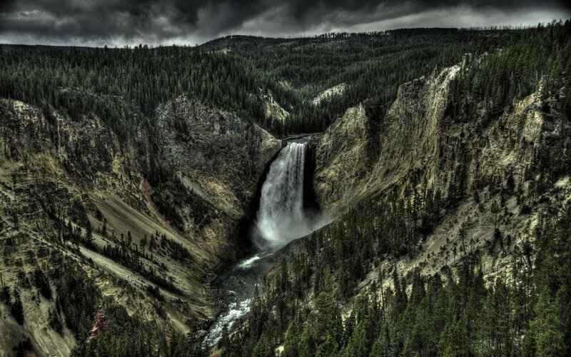 Yellowstone Falls in Stormy Weather