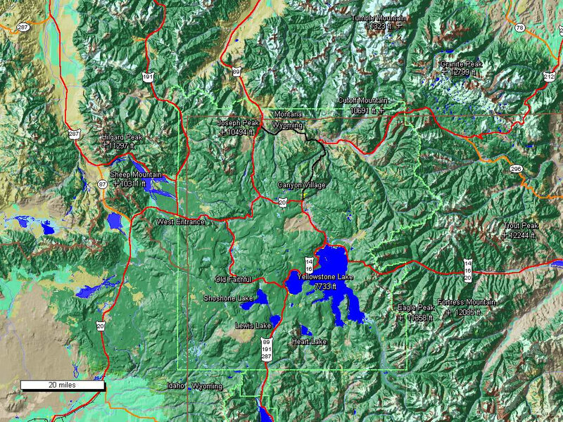 Yellowstone National Park topographic map