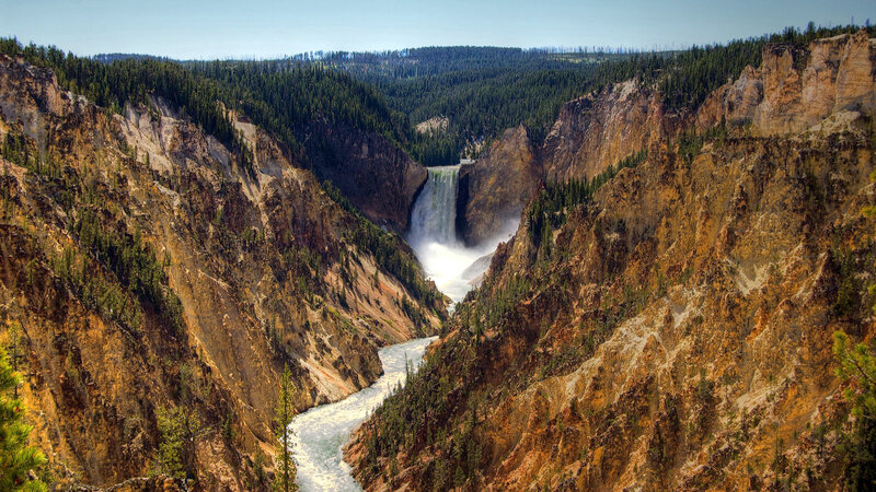 Yellowstone River Canyon — Brown, Dramatic, Afternoon, Photograph, Waterfall, Forest
