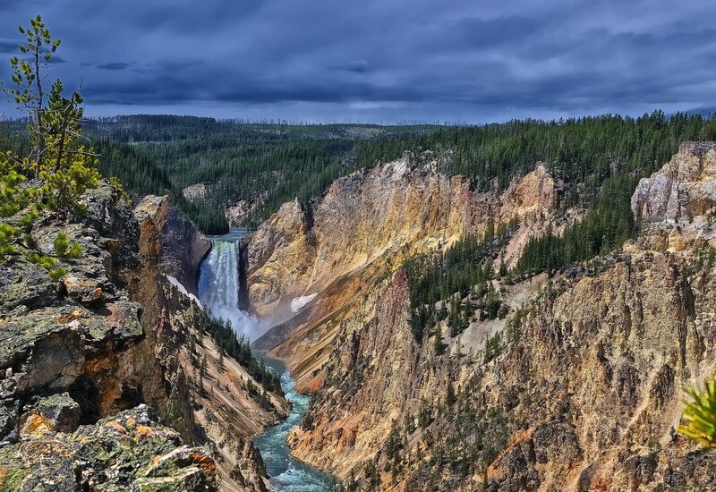 Yellowstone River Waterfall — Blue, Dramatic, Afternoon