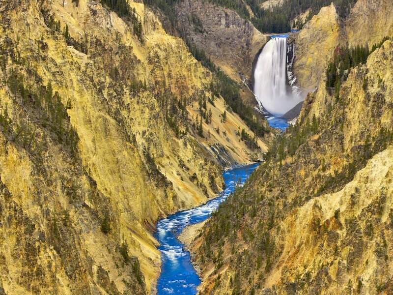 Yellowstone River Waterfall — Blue, Dramatic