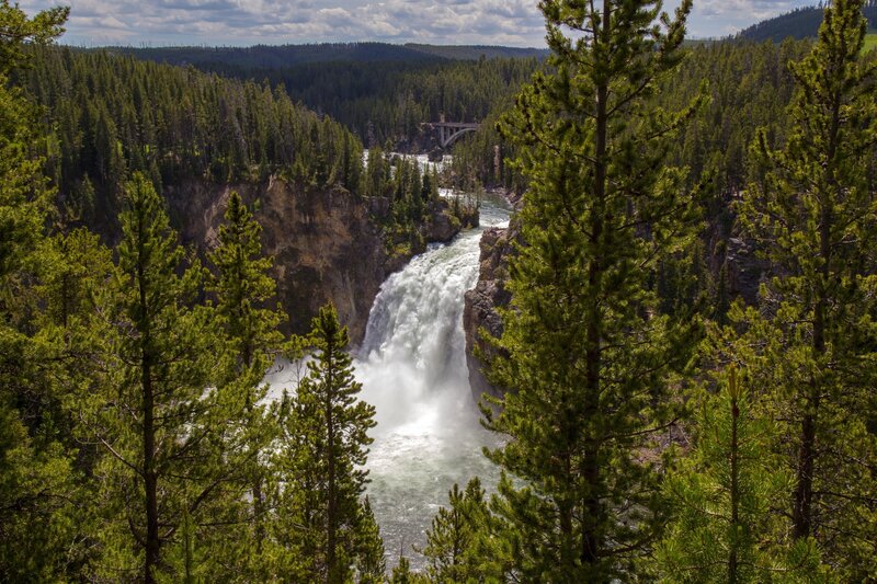 Yellowstone River Waterfall — Green, Dramatic