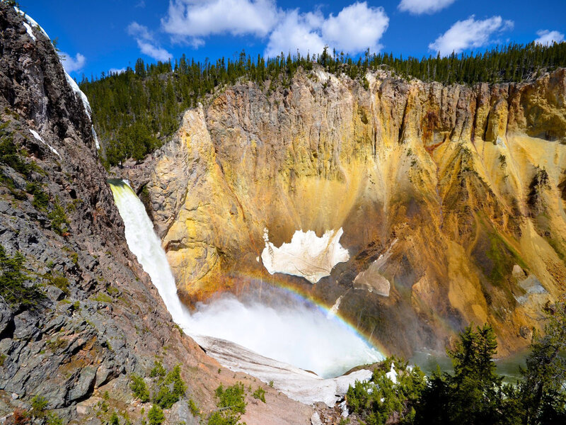 Yellowstone Waterfall — Blue, Dramatic, Afternoon, Photograph, Rainbow