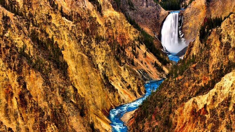 Yellowstone Waterfall — Blue, Dramatic, Afternoon, Photograph