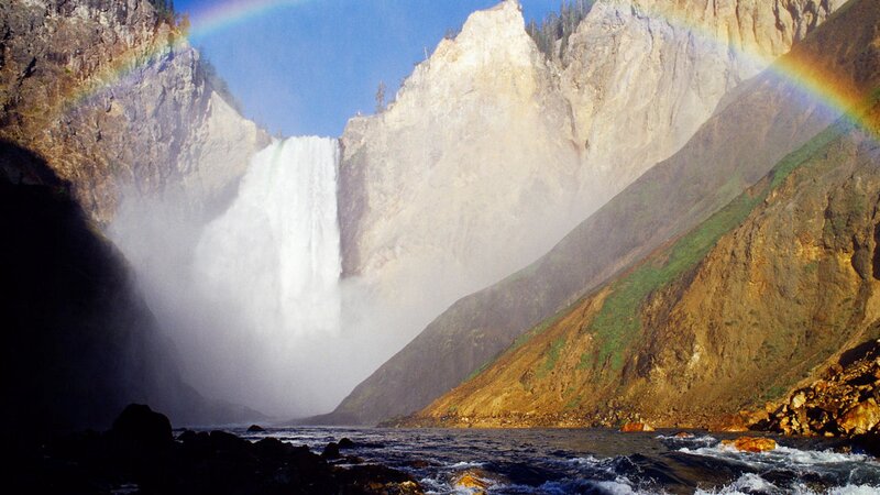 Yellowstone Waterfall — Blue, Dramatic, Afternoon