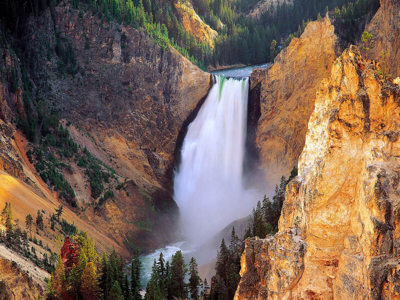 Yellowstone Waterfall — Brown, Dramatic, Afternoon, Photograph, River