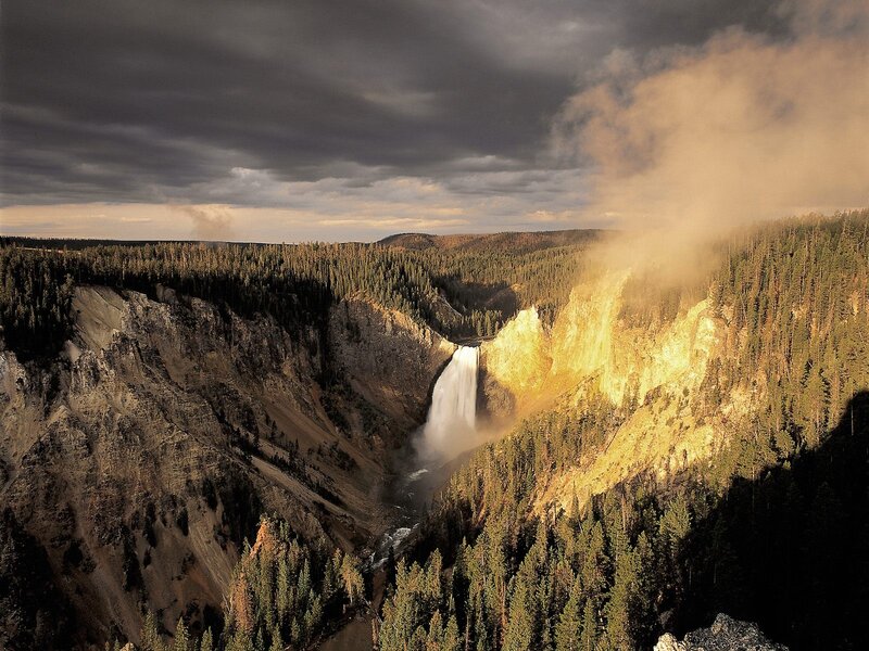 Yellowstone Waterfall — Brown, Dramatic, Afternoon, Photograph