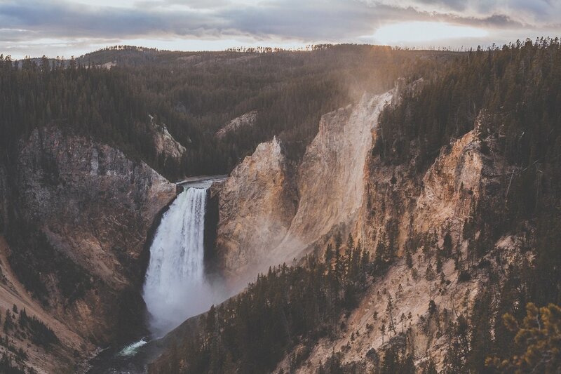 Yellowstone Waterfall — Brown, Dramatic, Sunset