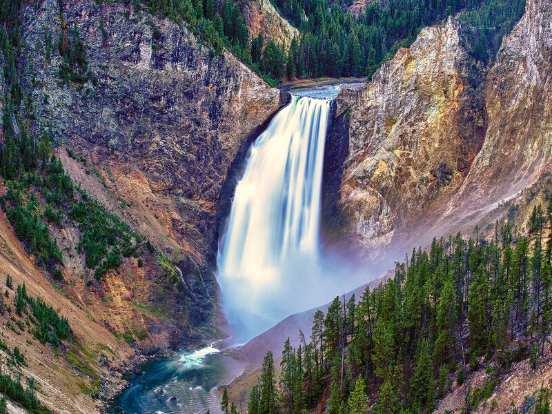 Yellowstone Waterfall — Green, Dramatic, Afternoon, Photograph, River
