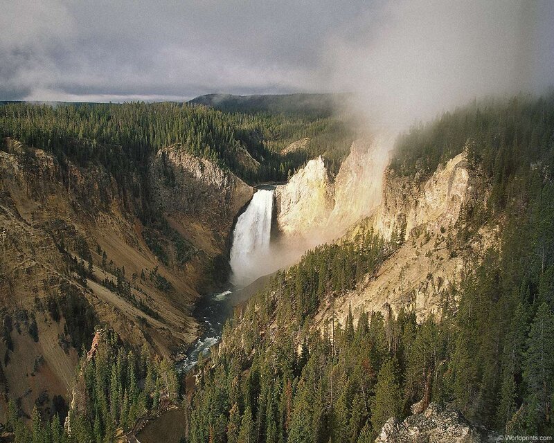 Yellowstone Waterfall — Green, Dramatic, Afternoon