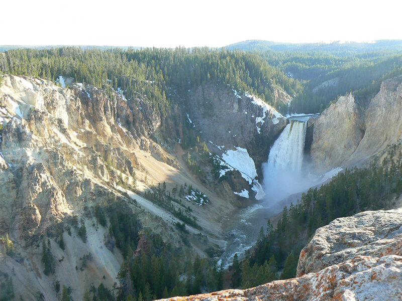 Yellowstone Waterfall — Green, Dramatic, Morning