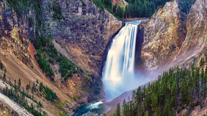 Yellowstone Waterfall — Green, Dramatic, Photograph