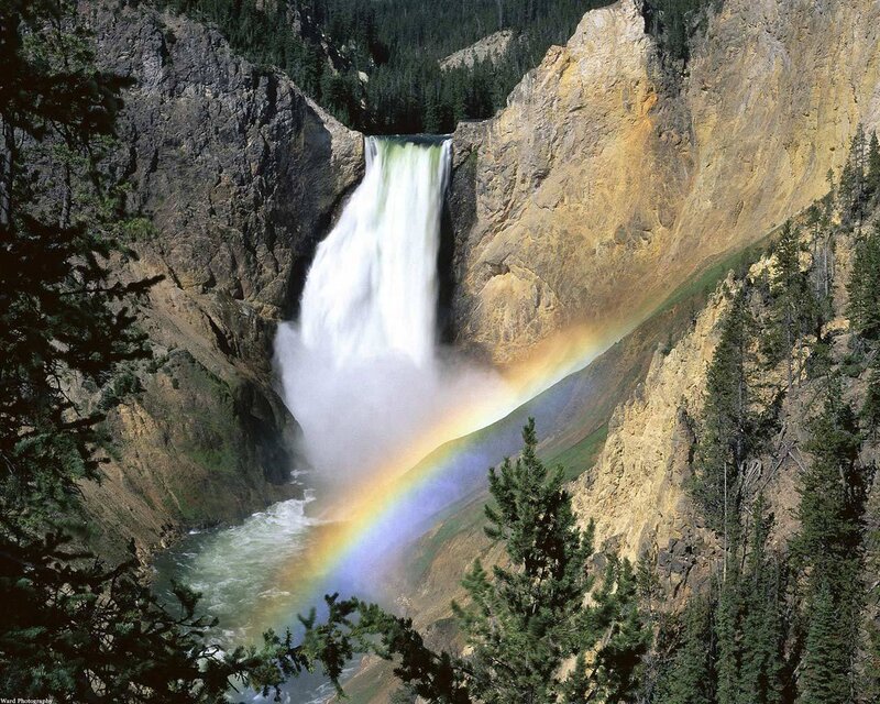 Yellowstone waterfall with rainbow