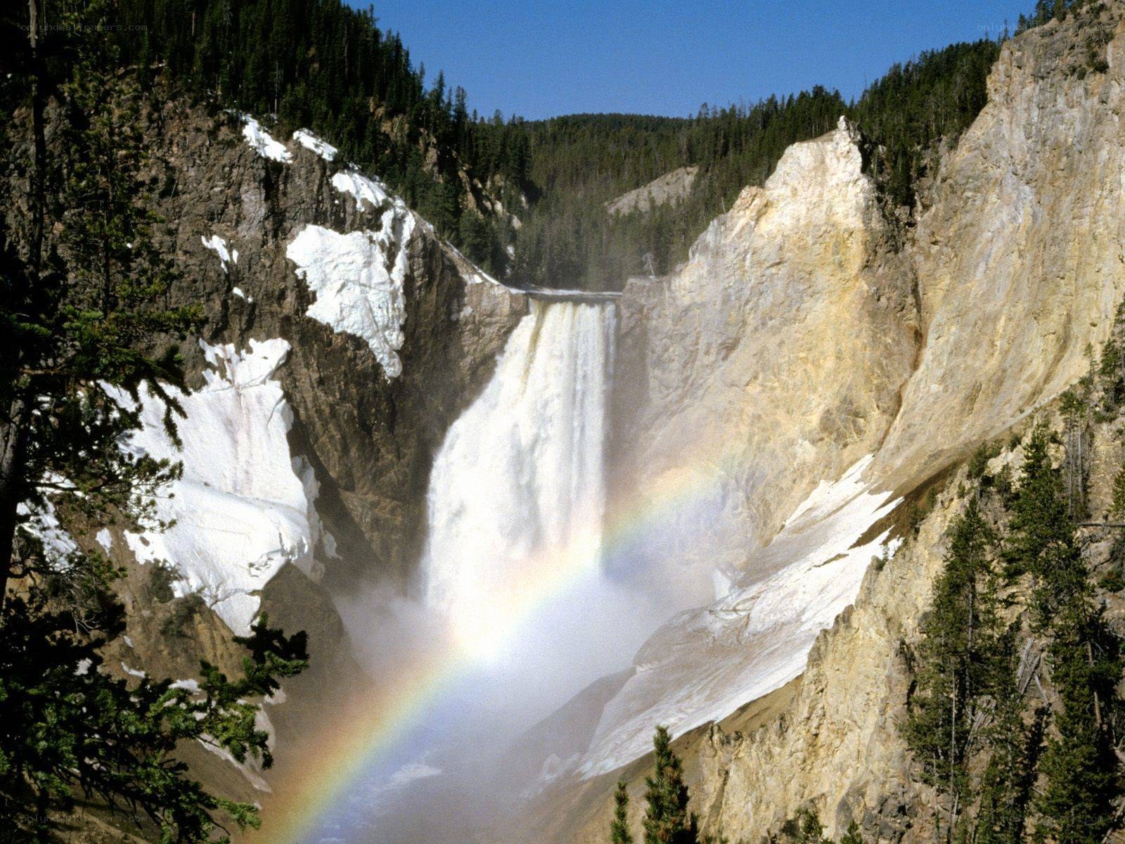 Yellowstone waterfall with rainbow