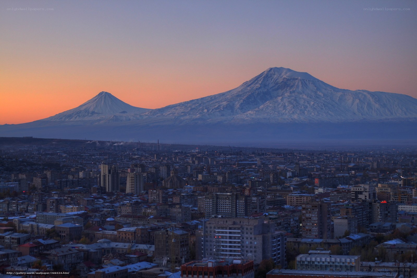 Yerevan and Mount Ararat at dusk