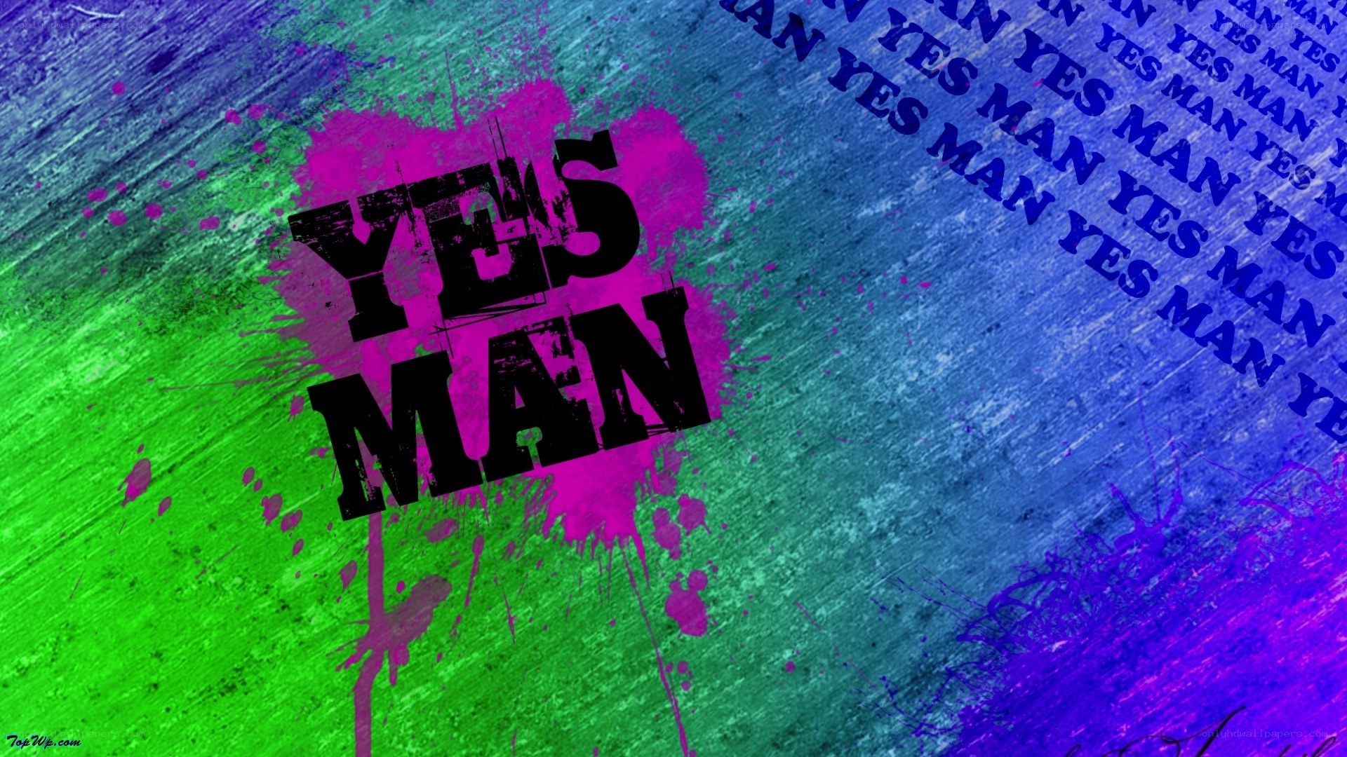 Yes Man text on colorful background