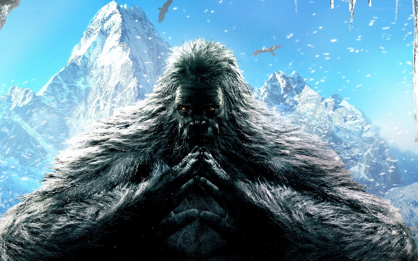 Yeti in snowy mountains