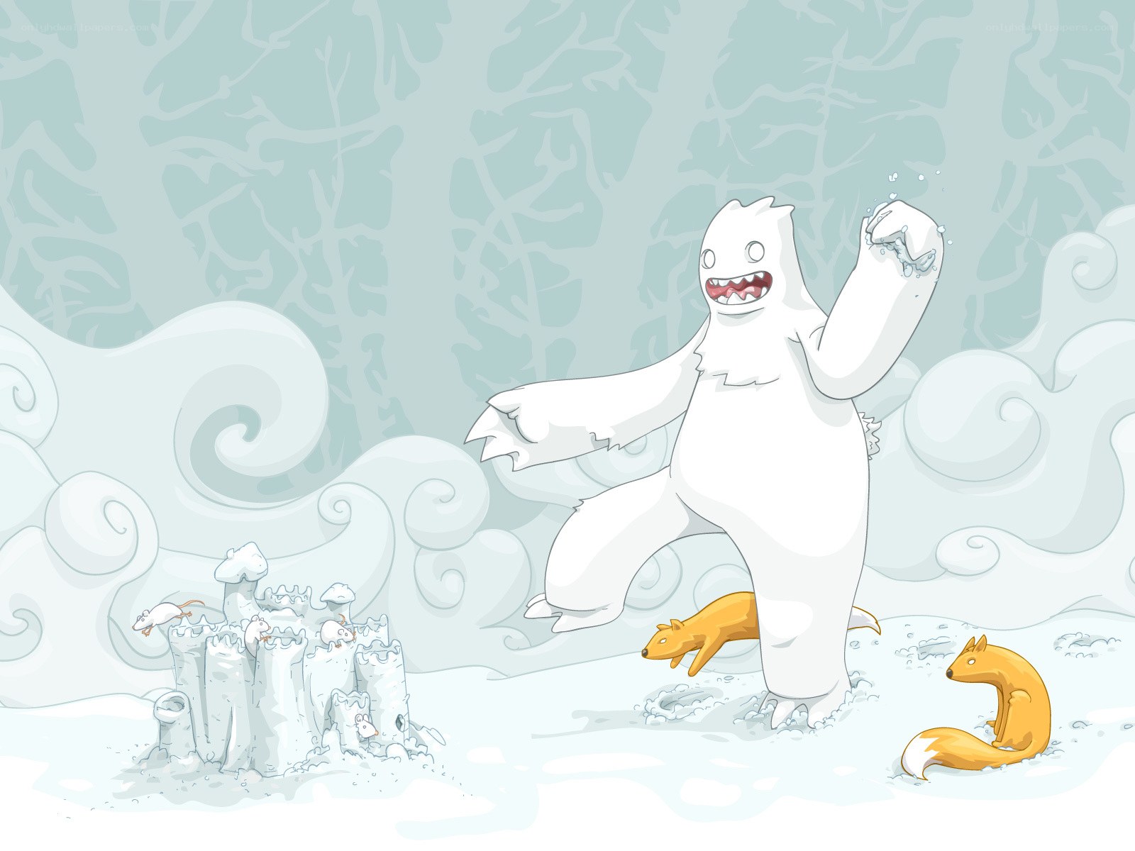 Yeti playing in the snow