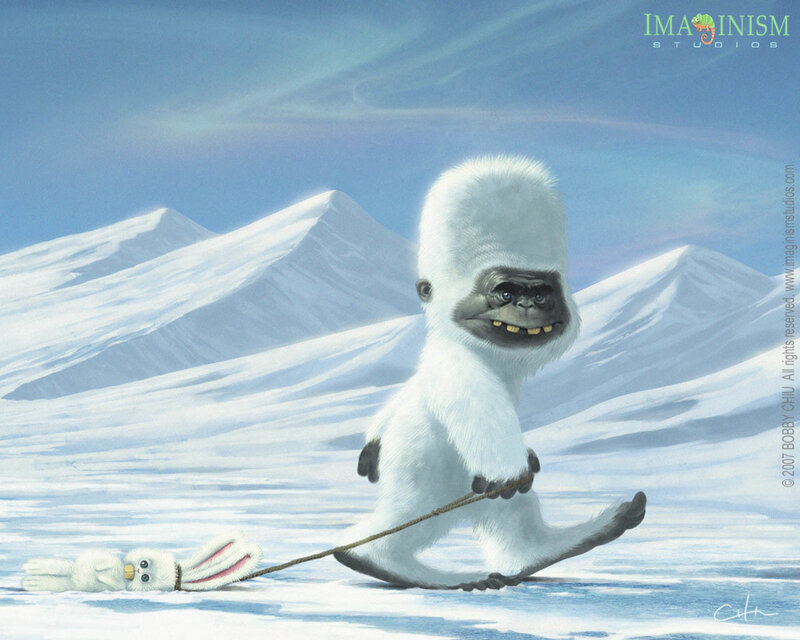 Yeti pulling a rabbit