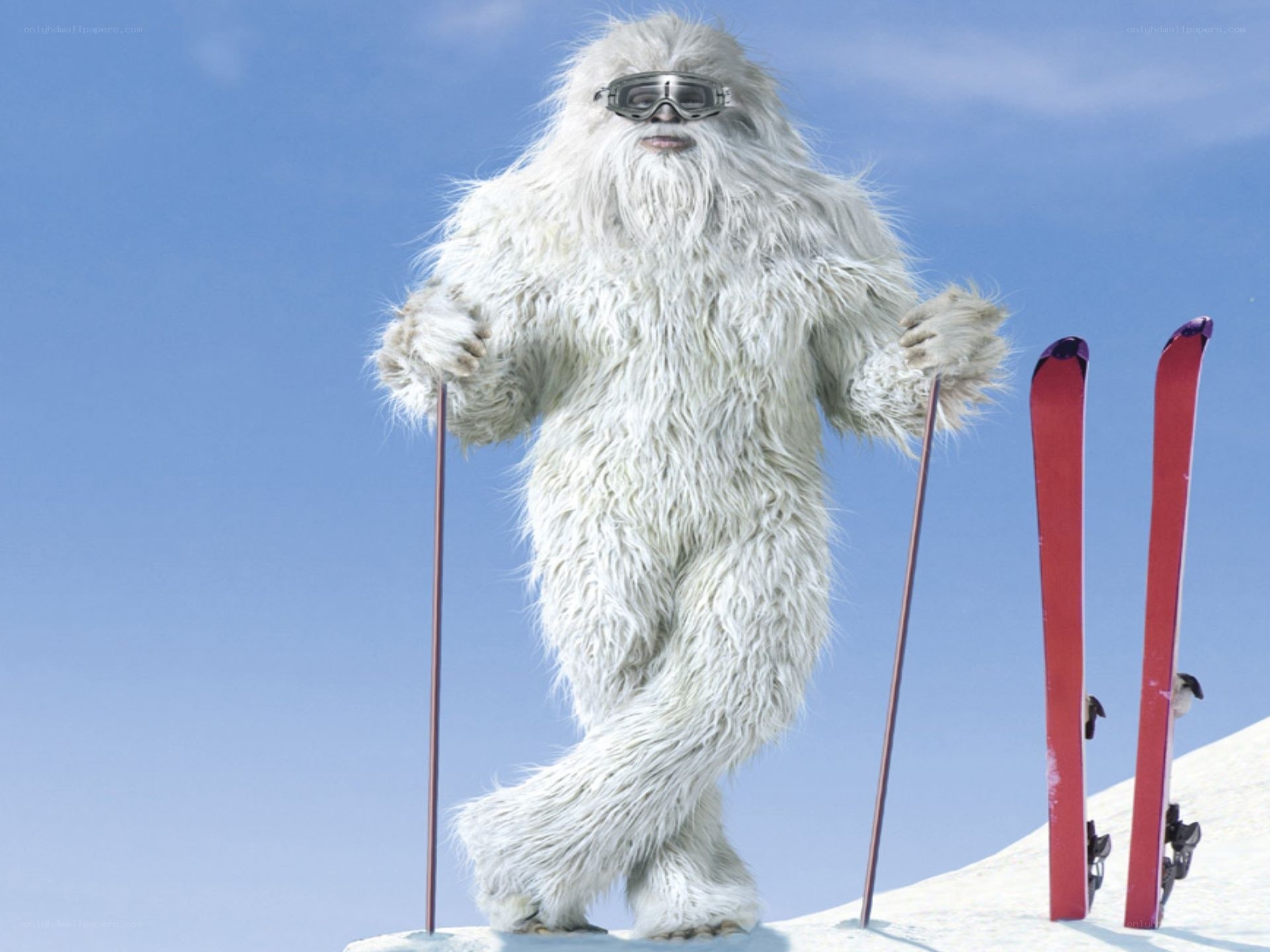 Yeti skiing on a mountain