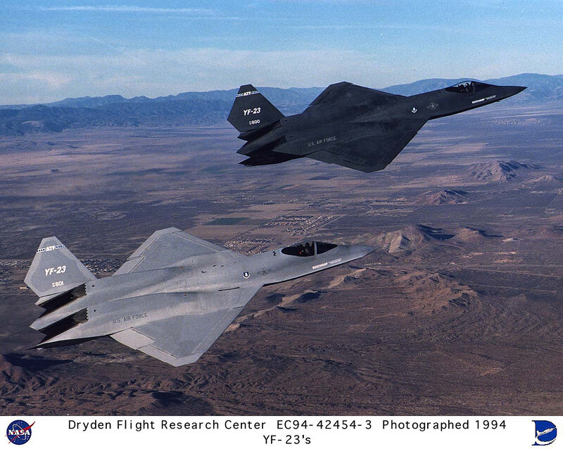 YF-23 stealth fighters in flight