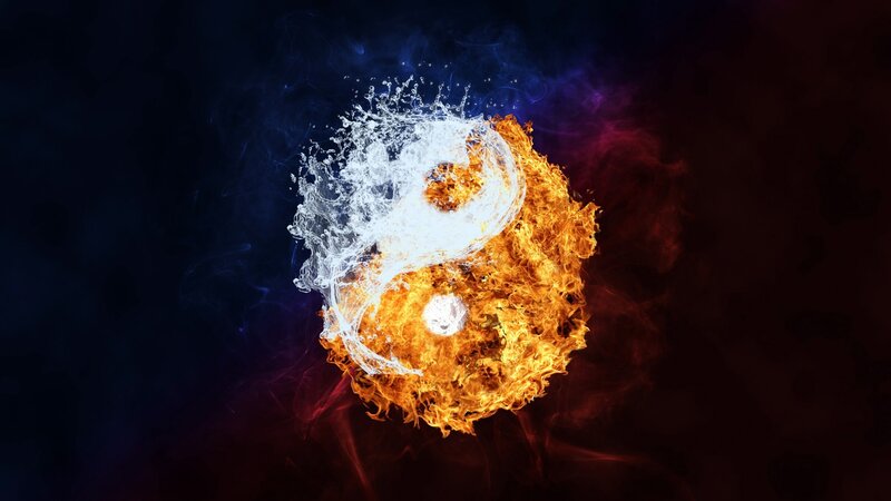 Yin and yang with fire and water