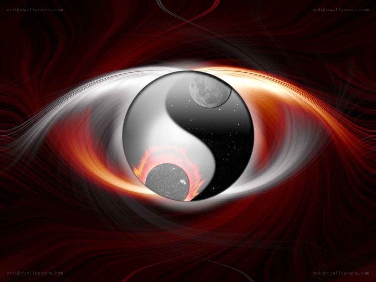 Yin-yang eye with celestial bodies